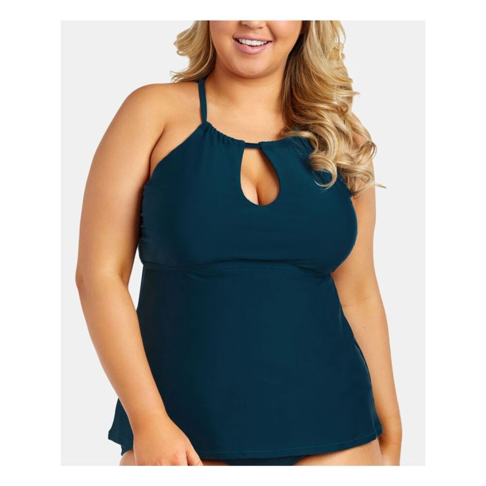 RAISINS CURVE Women's Teal Keyhole Strappy-BAck Rosalie Tankini Top 14W